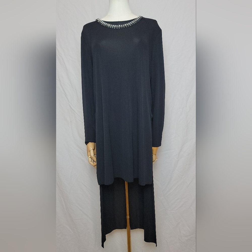 Zara Black High Low With Rhinestone Neck Dress, Size Medium